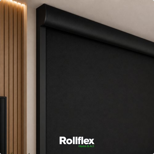 Persiana Rol&ocirc; Blackout Preta com Band&ocirc; Box