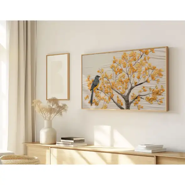 Quadro Decorativo N°50 - Panorâmico Pássaro Árvore Bordada - Galix