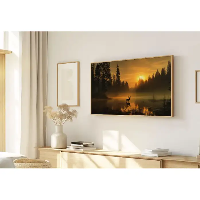 Quadro Decorativo N°40 - Panorâmico Cervo Névoa Dourada - Galix
