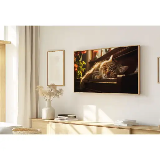 Quadro Decorativo N°42 - Panorâmico Gato no Piano Luz Dourada - Galix