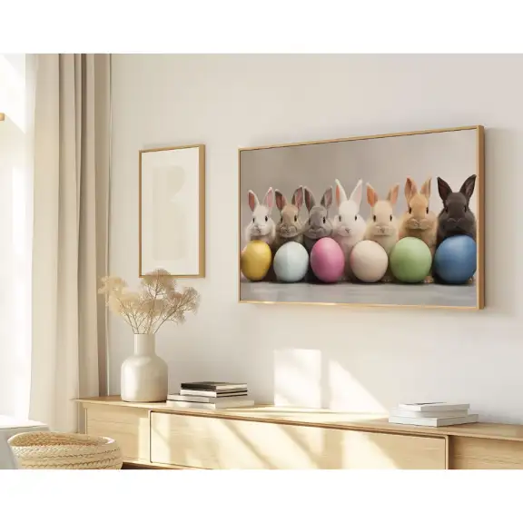 Quadro Decorativo N°34 - Panorâmico Coelhinhos e Ovos - Galix