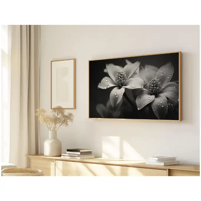 Quadro Decorativo N°175 - Panorâmico - Flores e Gotas Orvalho - Galix