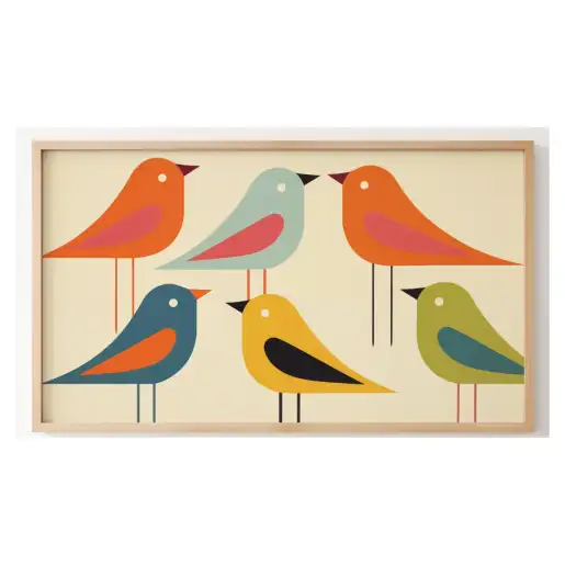 Quadro Decorativo N°43 - Panorâmico Pássaros Retrô Mid- Galix