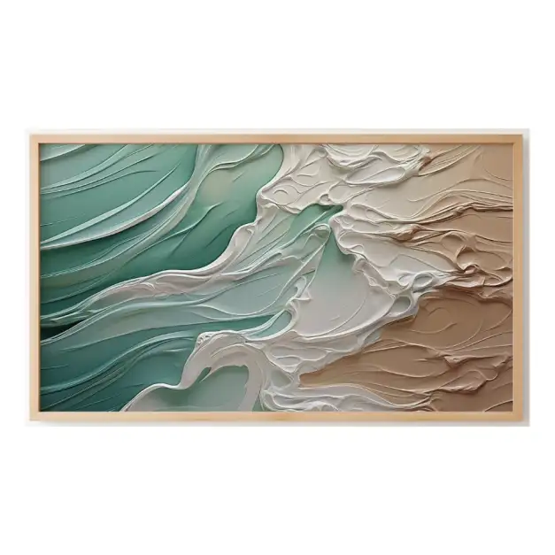 Quadro Decorativo N°195 - Panorâmico - Mar - Ondas Verde e Bege - Galix