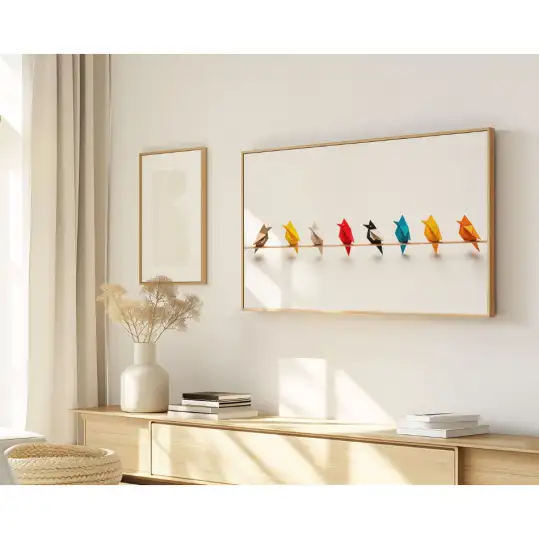 Quadro Decorativo N°27 - Panorâmico Pássaros Origami - Galix