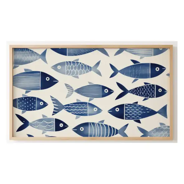 Quadro Decorativo N°49 - Panorâmico Peixes Azul Escandinavo - Galix