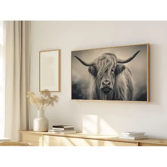 Quadro Decorativo N°37 - Panorâmico Touro Highland Sépia - Galix