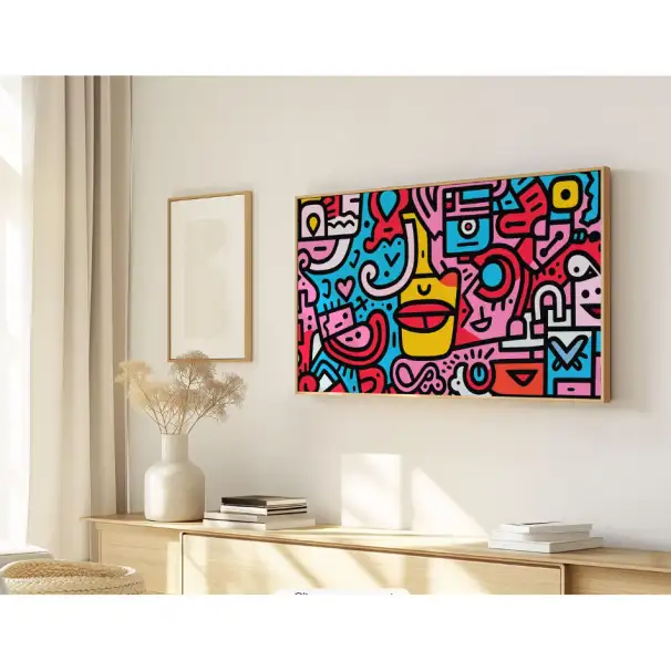 Quadro Decorativo N°259 - Panorâmico - Rostos Doodle Pop Art - Galix