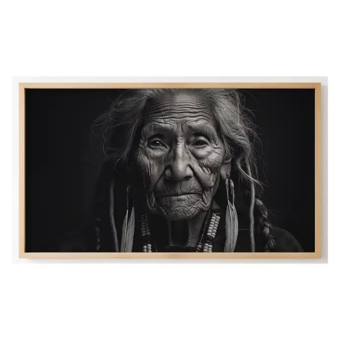 Quadro Decorativo N°254 - Panorâmico - Retrato Anciã Indígena - Galix