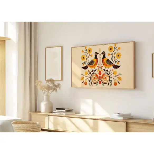 Quadro Decorativo N°35 - Panorâmico Pássaros Folk Art - Galix