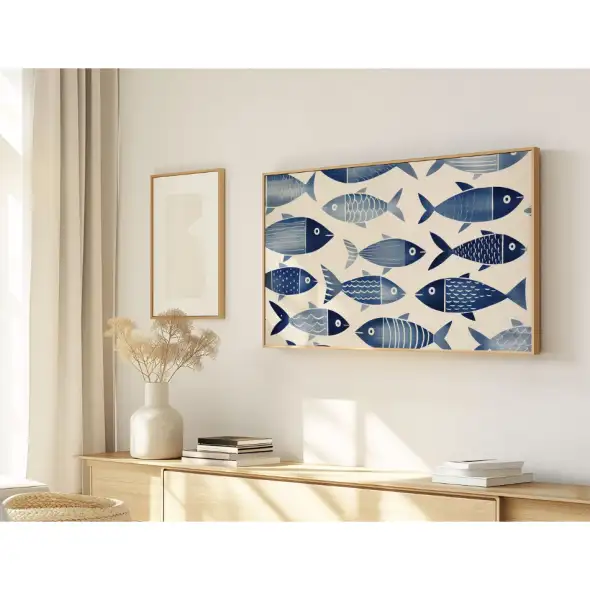 Quadro Decorativo N°49 - Panorâmico Peixes Azul Escandinavo - Galix