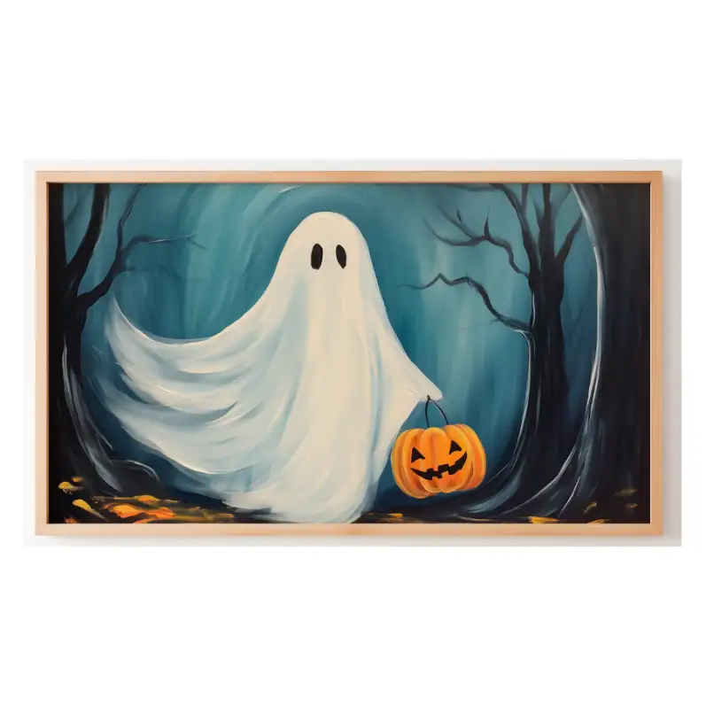 Quadro Decorativo N°124 - Panorâmico Halloween Fantasma Abóbora - Galix