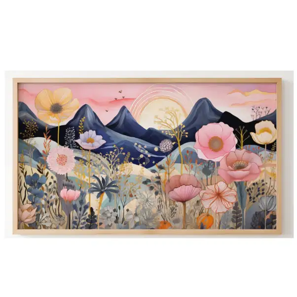 Quadro Decorativo N°160 - Panorâmico Paisagem Montanhas e Flores - Galix