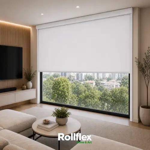 Cortina Persiana Rolô Blackout Branca Com Bandô Box
