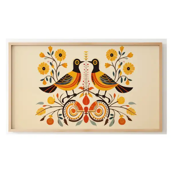 Quadro Decorativo N°35 - Panorâmico Pássaros Folk Art - Galix