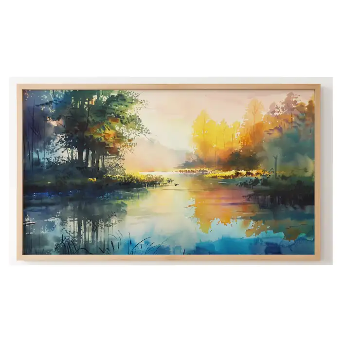 Quadro Decorativo N°230 - Panorâmico Abstrata - Manhã no Lago - Galix