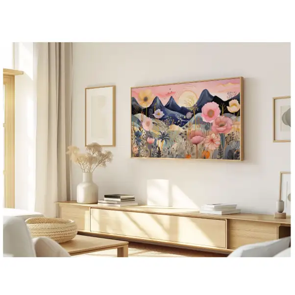 Quadro Decorativo N°160 - Panorâmico Paisagem Montanhas e Flores - Galix