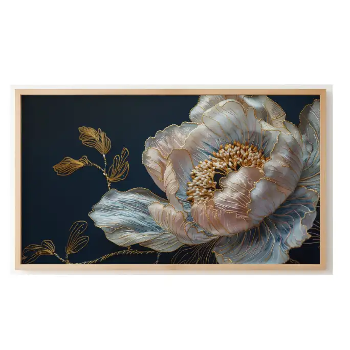 Quadro Decorativo N°143  - Panorâmico Flor Bordada Fios de Ouro - Galix