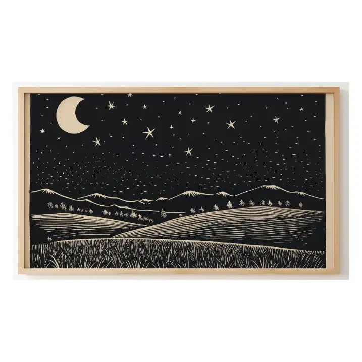 Quadro Decorativo N°217 - Panorâmico Xilogravura - Ondas do Mar -Galix