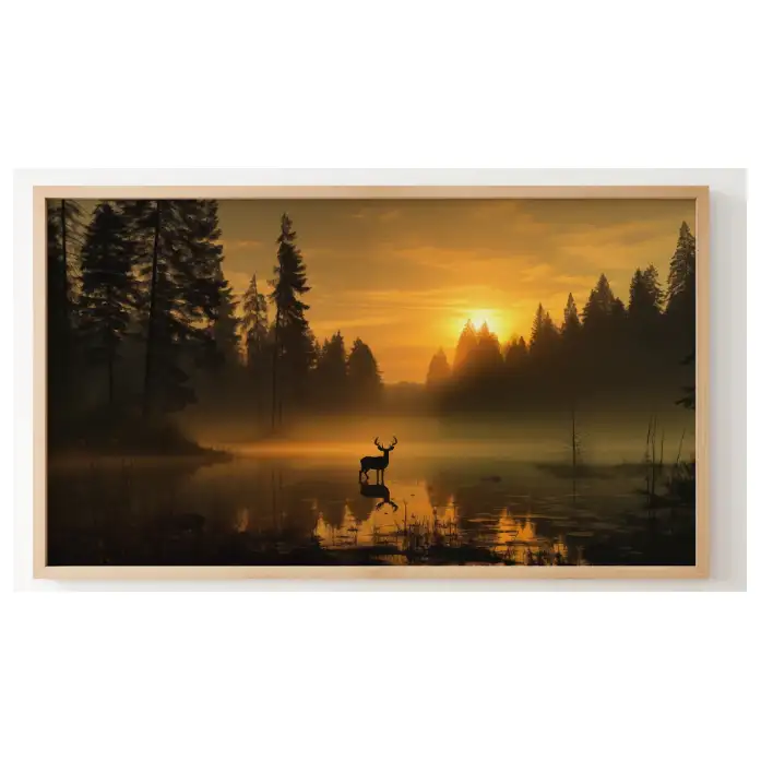 Quadro Decorativo N°40 - Panorâmico Cervo Névoa Dourada - Galix
