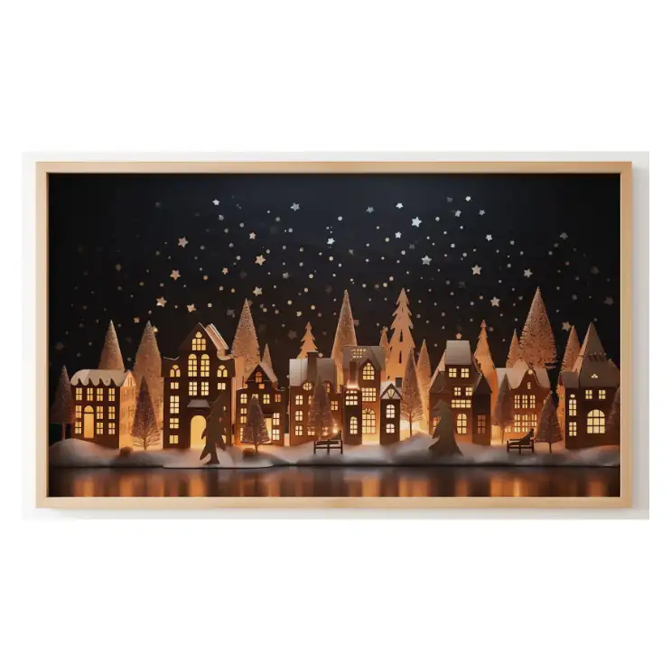 Quadro Decorativo N°237 - Panorâmico - Vila de Inverno Iluminada - Galix