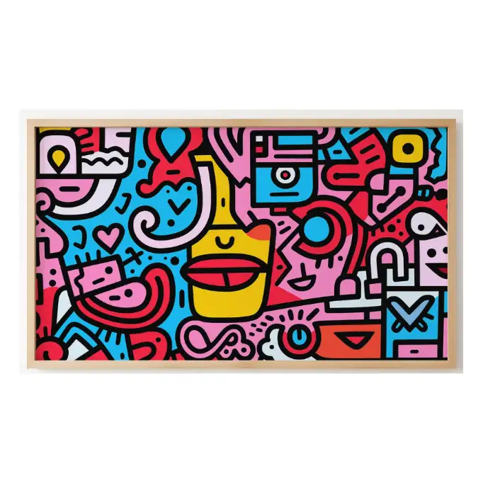 Quadro Decorativo N°259 - Panorâmico - Rostos Doodle Pop Art - Galix