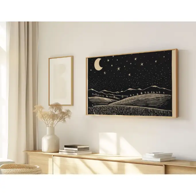 Quadro Decorativo N°217 - Panorâmico Xilogravura - Ondas do Mar -Galix