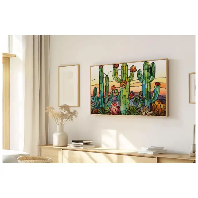 Quadro Decorativo N°184 - Panorâmico Cactos Estilo Vitral - Galix