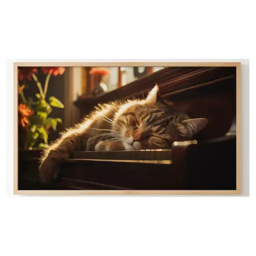Quadro Decorativo N°42 - Panorâmico Gato no Piano Luz Dourada - Galix