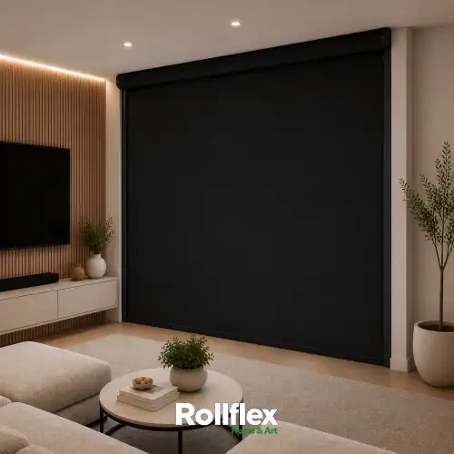 Cortina Persiana Rolô Blackout Preto Com Bandô Box