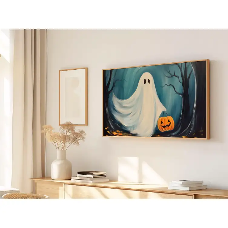 Quadro Decorativo N°124 - Panorâmico Halloween Fantasma Abóbora - Galix
