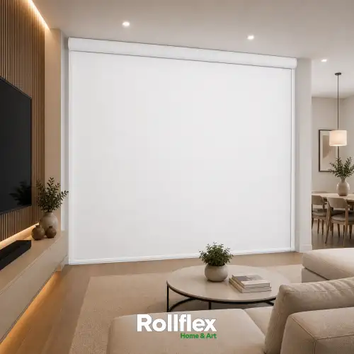 Cortina Persiana Rolô Blackout Branca Com Bandô Box
