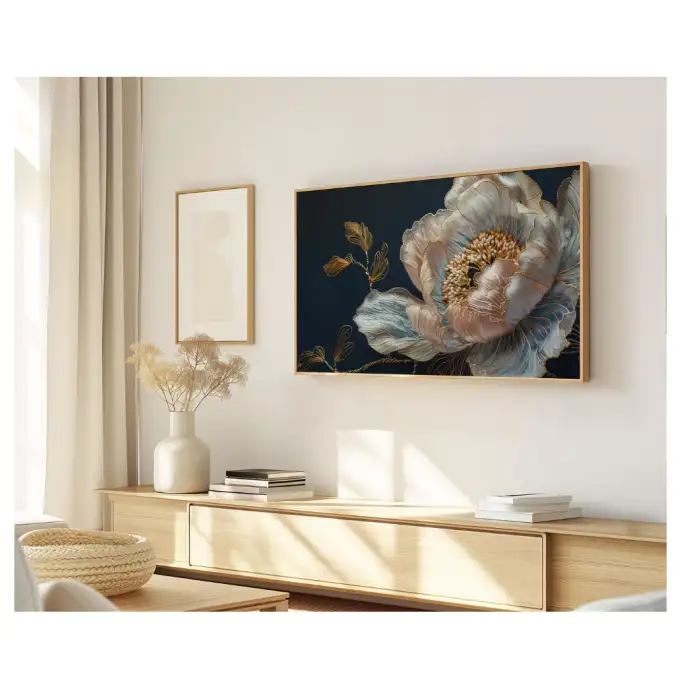 Quadro Decorativo N°143  - Panorâmico Flor Bordada Fios de Ouro - Galix