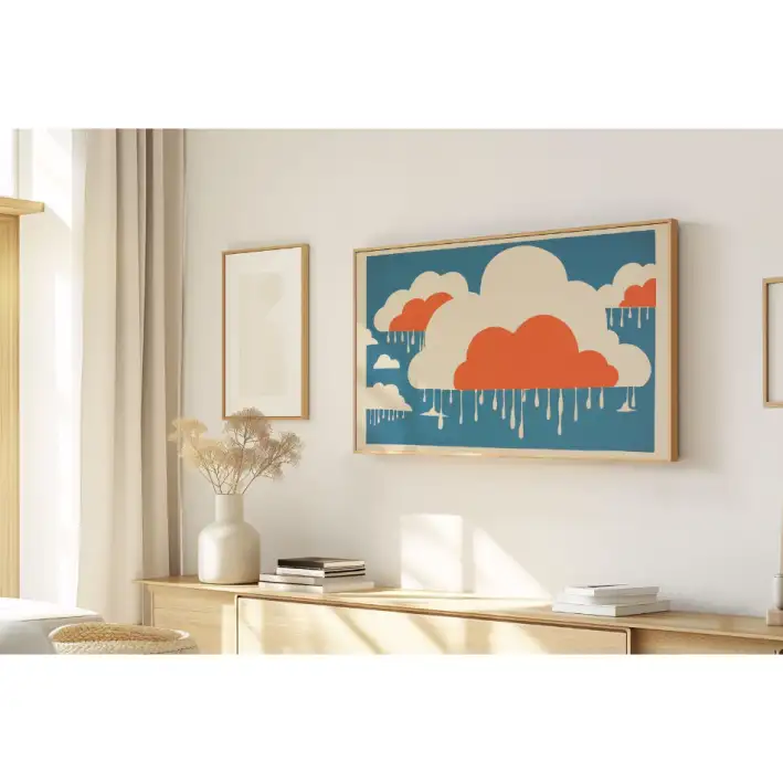 Quadro Decorativo N°188  - Panorâmico - Nuvens Terracota e Azul - Galix