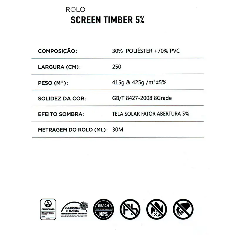 Cortina Persiana Rolô Solar 5% Cinza - Timber