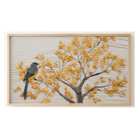 Quadro Decorativo N°50 - Panorâmico Pássaro Árvore Bordada - Galix