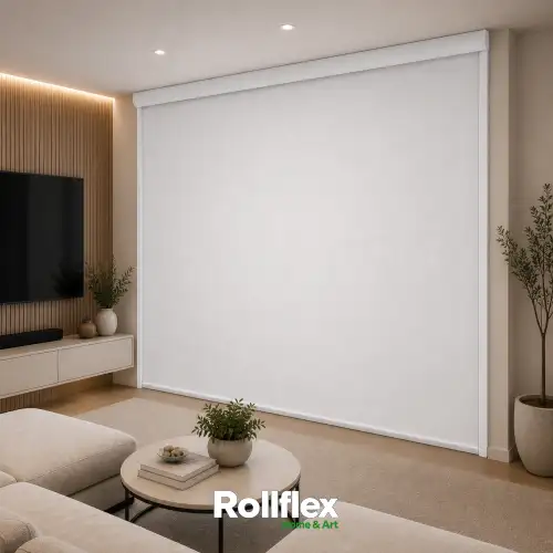 Cortina Persiana Rolô Blackout Branca Com Bandô Box
