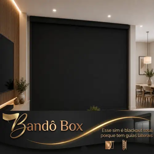 Cortina Persiana Rolô Blackout Preto Com Bandô Box
