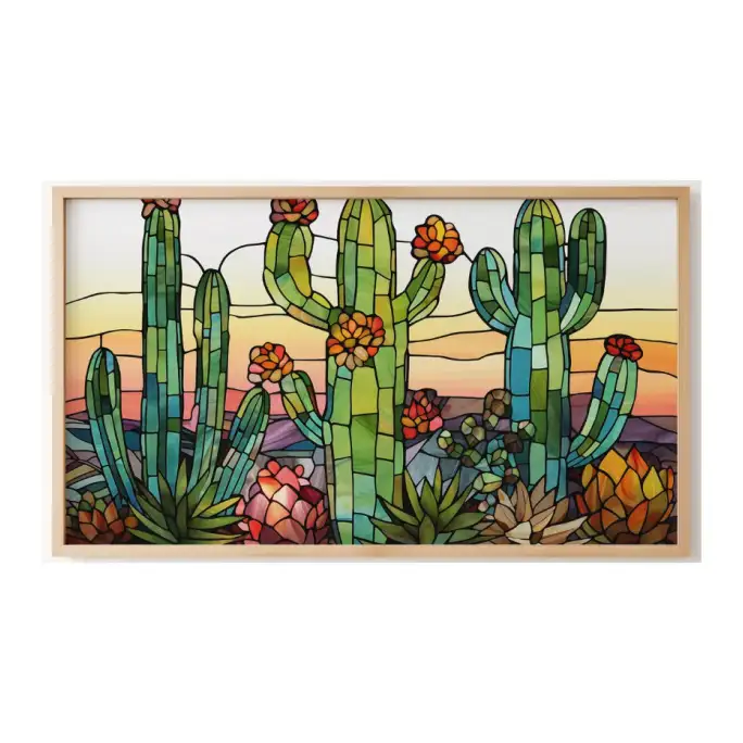 Quadro Decorativo N°184 - Panorâmico Cactos Estilo Vitral - Galix