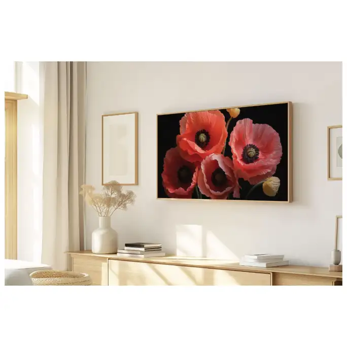 Quadro Decorativo N°176 - Panorâmico - Flores Papoulas Coral - Galix