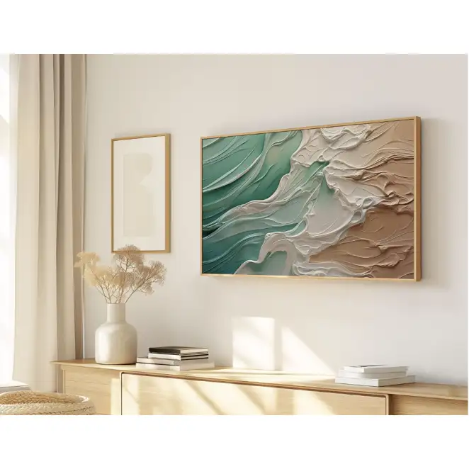 Quadro Decorativo N°195 - Panorâmico - Mar - Ondas Verde e Bege - Galix