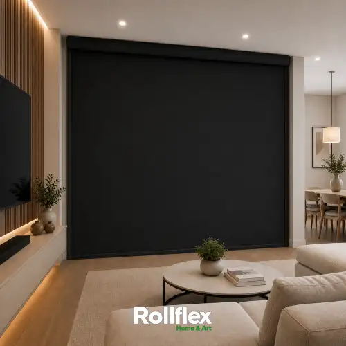 Cortina Persiana Rolô Blackout Preto Com Bandô Box