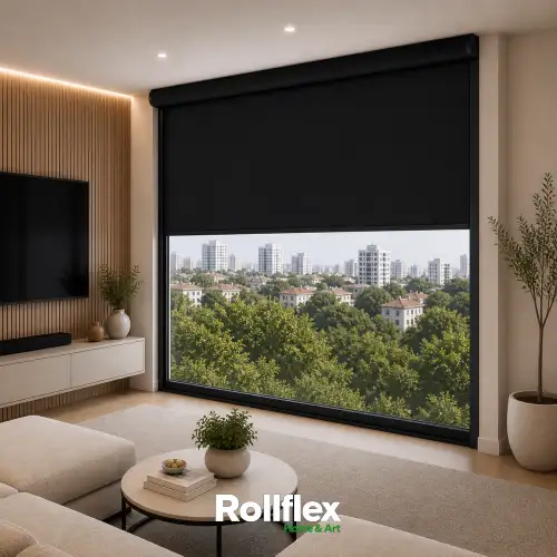Cortina Persiana Rolô Blackout Preto Com Bandô Box