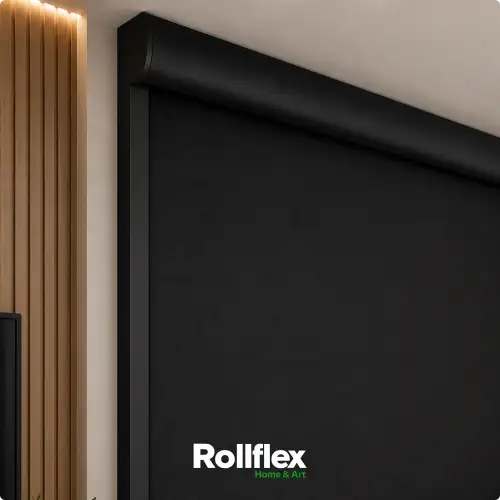 Cortina Persiana Rolô Blackout Preto Com Bandô Box